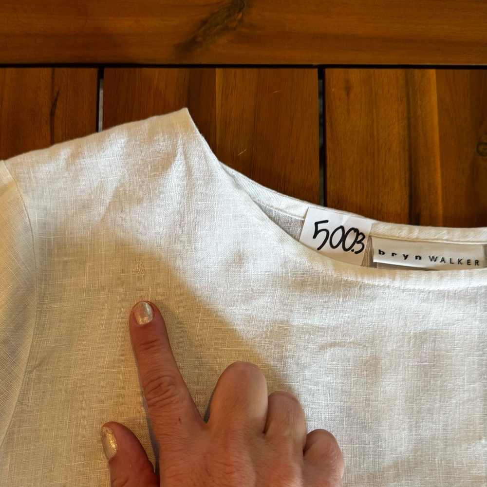 Bryn Walker Linen Round Neck Ruffle 3/4 Bell Sleeve Tunic Top‎ White M 12/14 - Picture 11 of 15